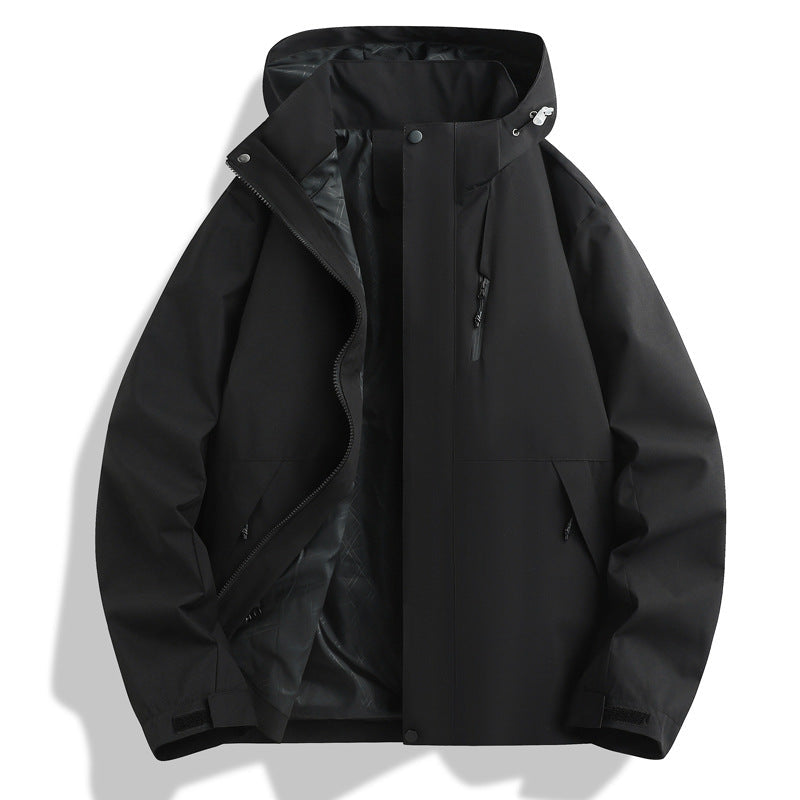 Functional waterproof jacket for men with adjustable hood collar Lune London