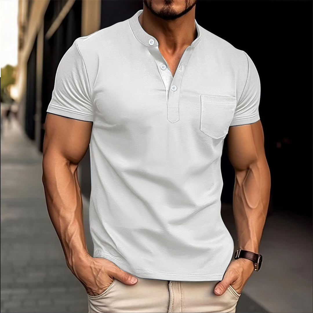 Men's polo with a modern collar and Lune London button details