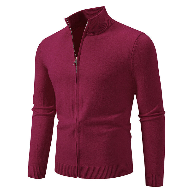 Men's knitted jacket with modern high collar and functional zipper Chic und Stil