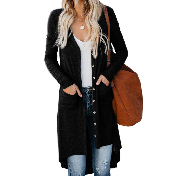 Ladies Long Knitted Cardigan with Button Closure and Practical Pockets Lune London