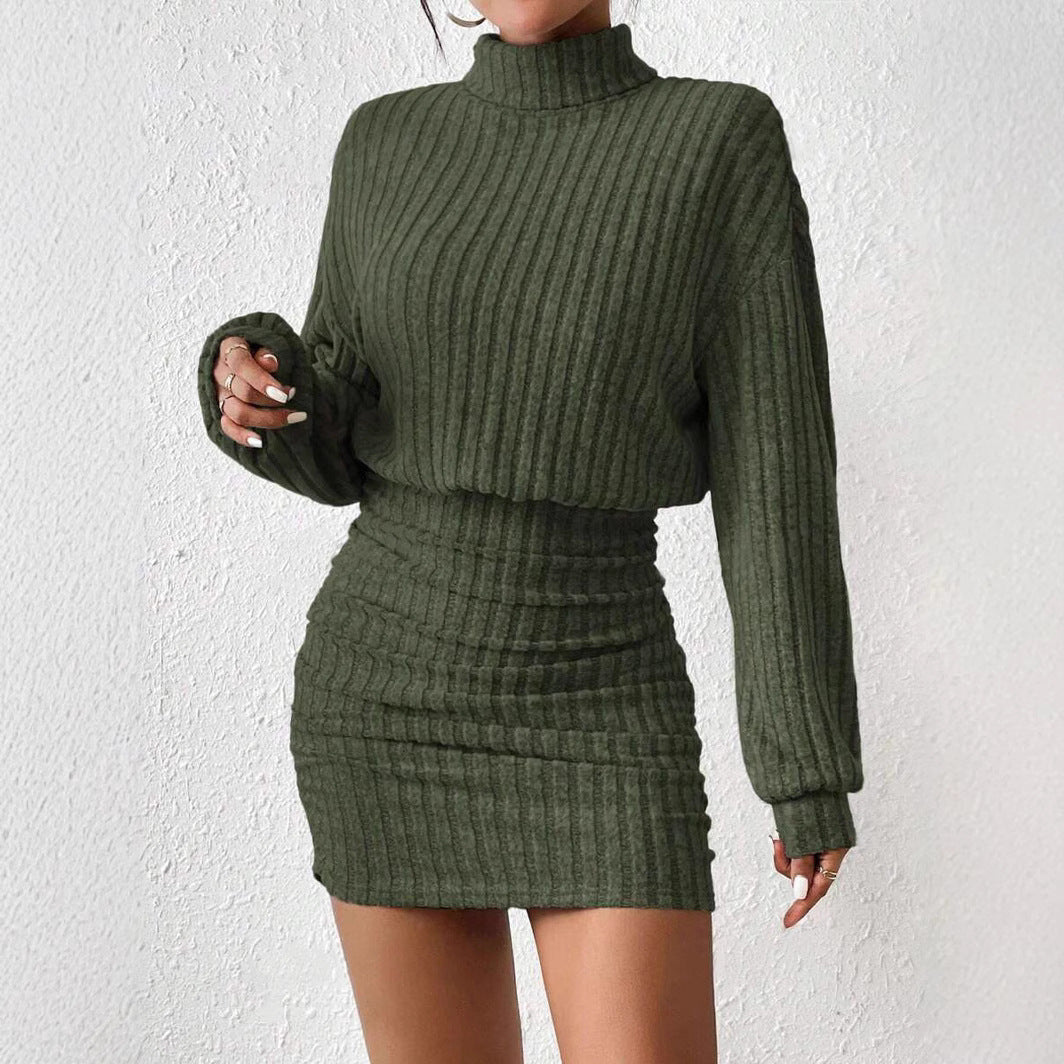 Knit dress for women with high neck and ribbed structure Lune London