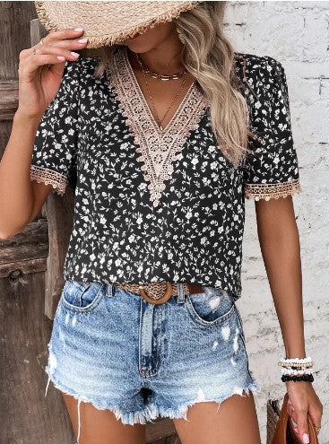 Ladies Embroidered Flowers V Neck Top Lune London