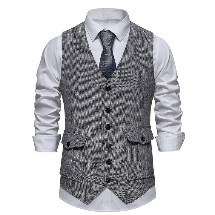Elegant men's vest with classic herringbone pattern and practical pockets Lune London