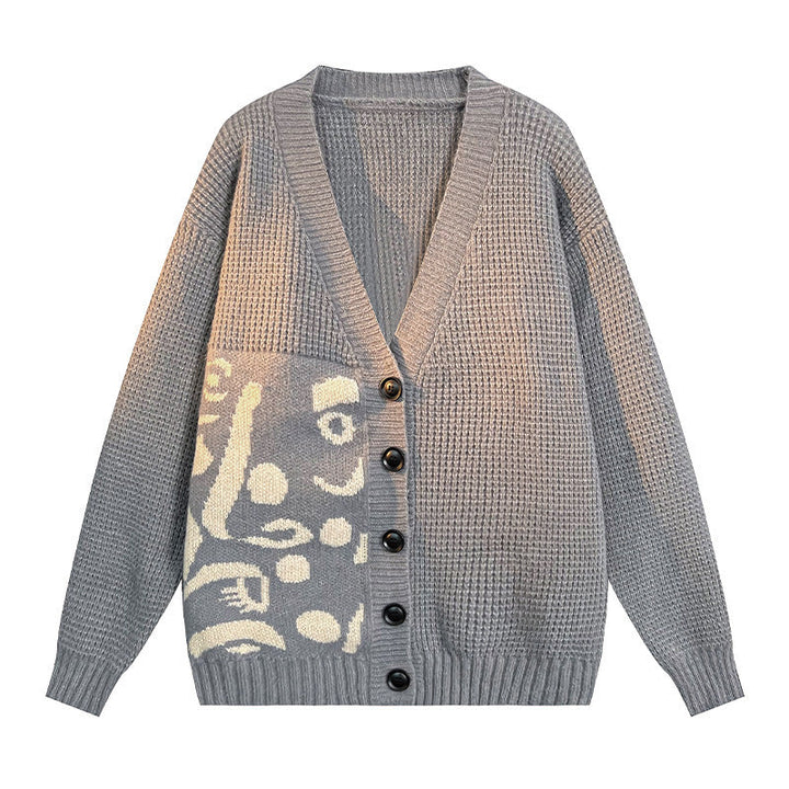 Ladies cardigan with artistic pattern and deep V-neck Chic and Style