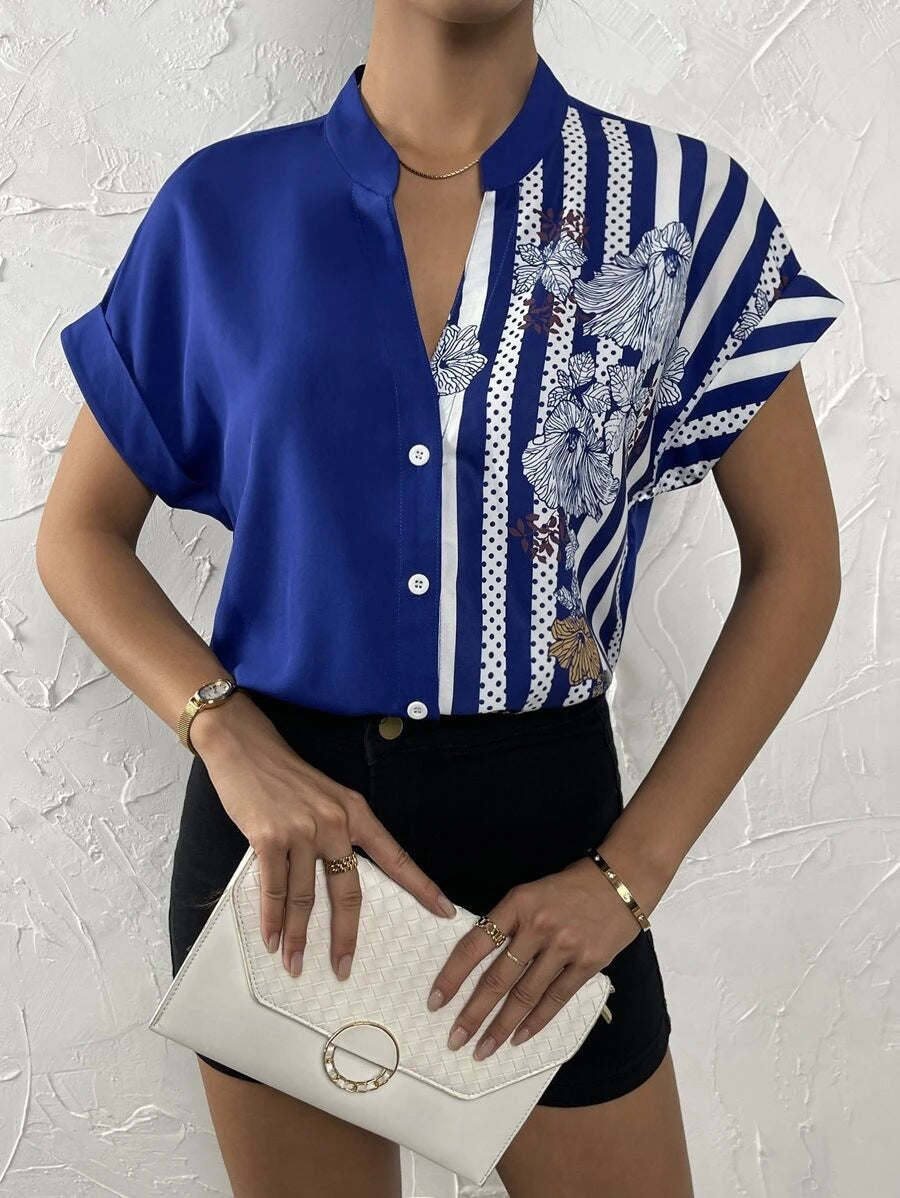 Elegant button blouse for women with floral patchwork Lune London