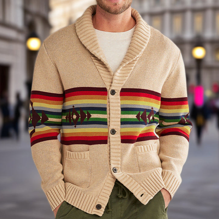 Men's knitted jacket with colorful patterns and a comfortable shawl collar Lune London