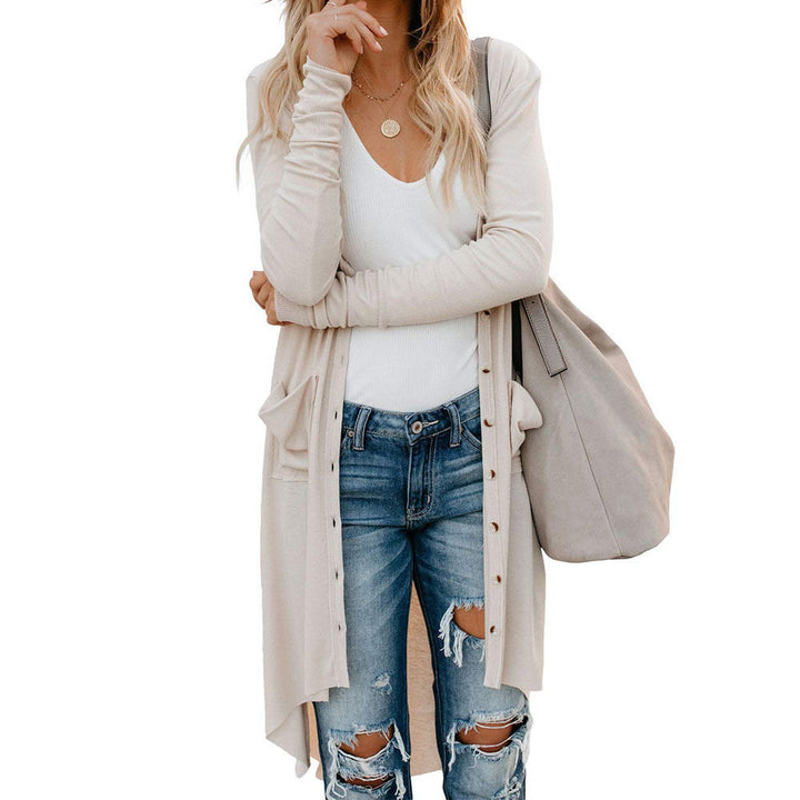 Ladies Long Knitted Cardigan with Button Closure and Practical Pockets Lune London