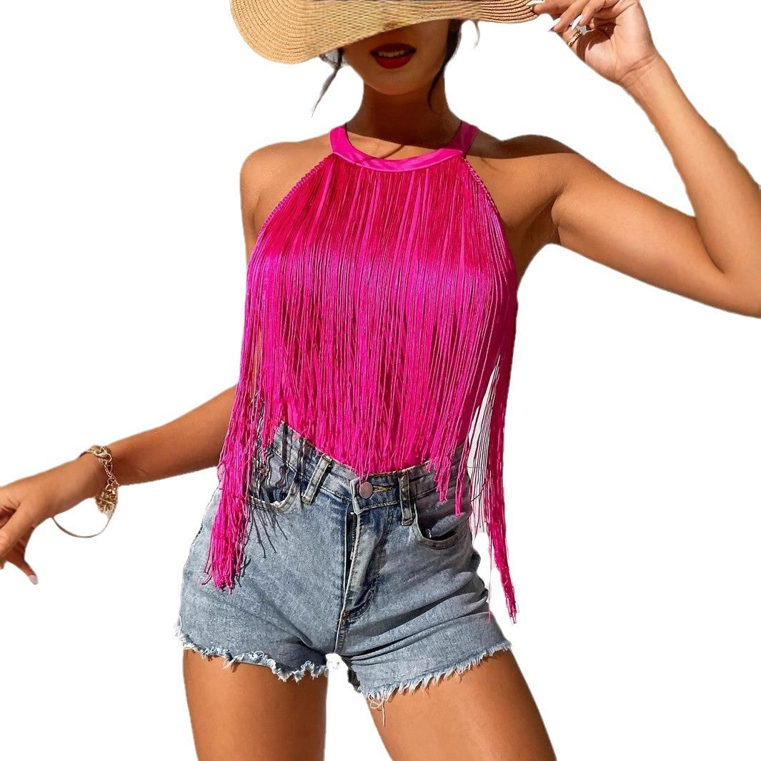 Women's Top with Fringe and Halterneck Design Chic und Stil