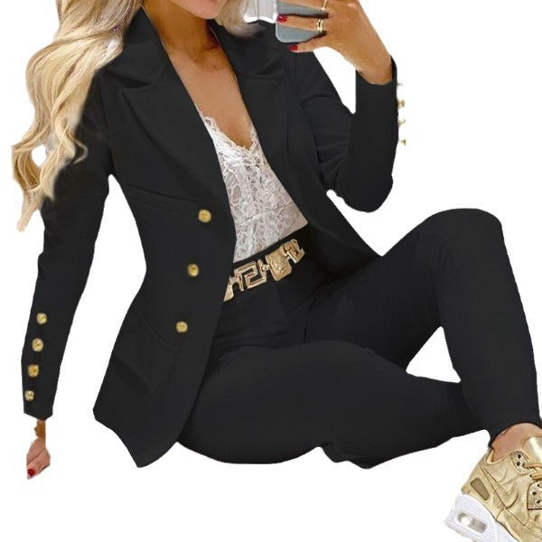 Women Elegant blazer set with decorative buttons and fitted cut Lune London