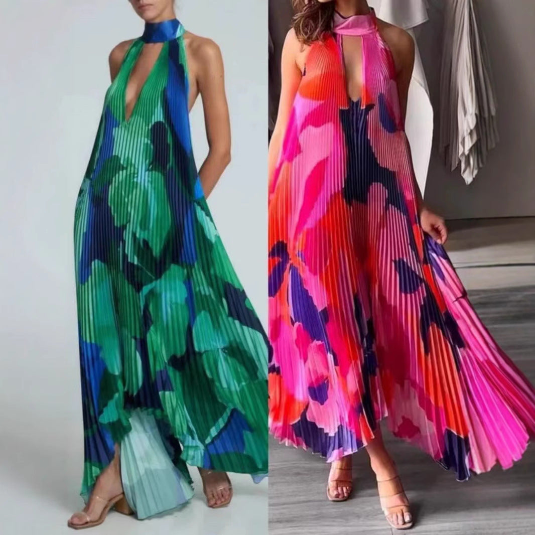 Maxi dress with pleats and floral pattern for women Lune London