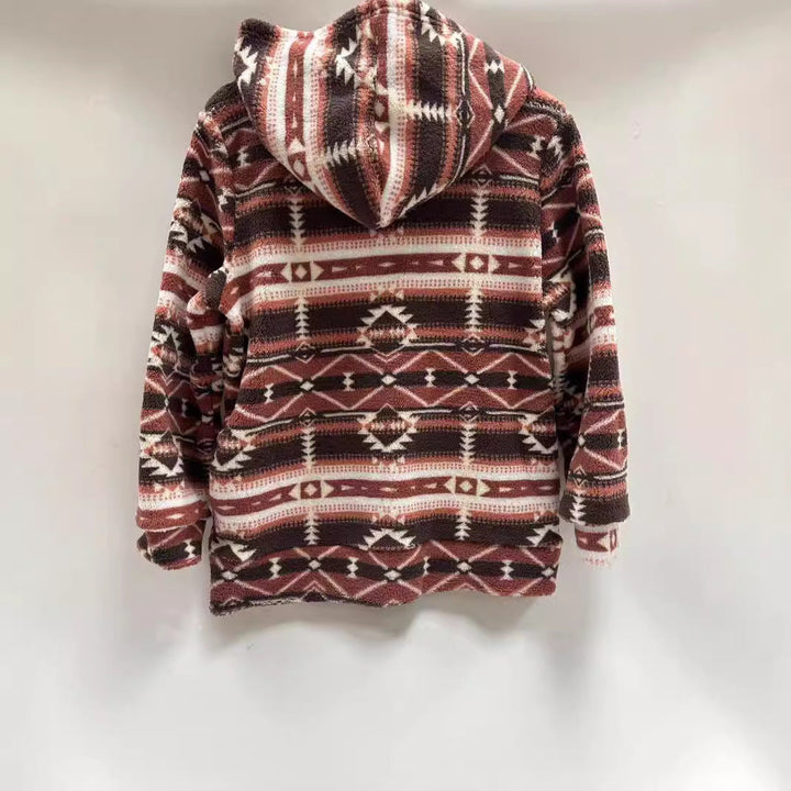 Ladies comfortable fleece jacket with a modern Aztec pattern Lune London