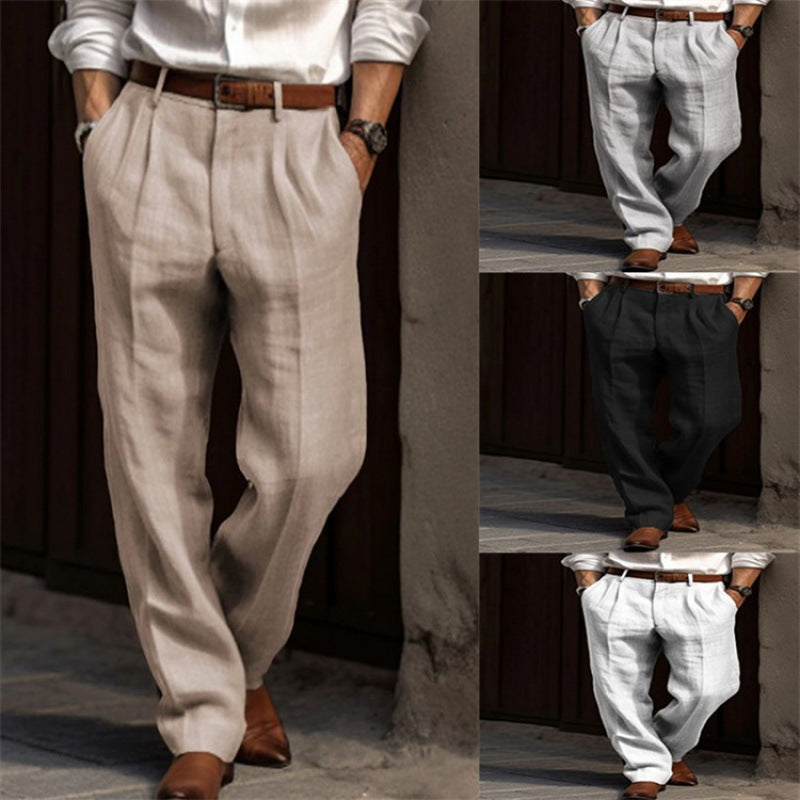 Pantalon en lin élégant pour hommes avec plis et poches latérales Lune London