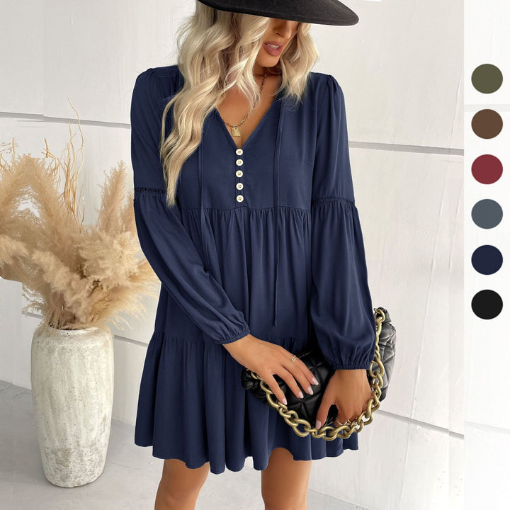 Casual midi dress for women with button placket and voluminous sleeves Lune London