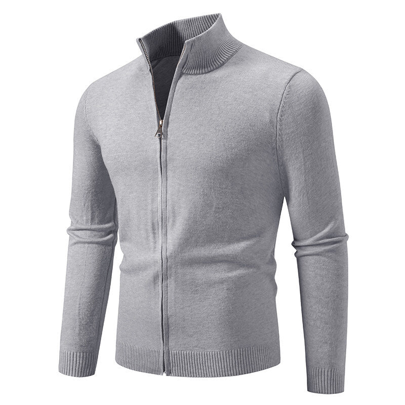 Men's knitted jacket with modern high collar and functional zipper Chic und Stil