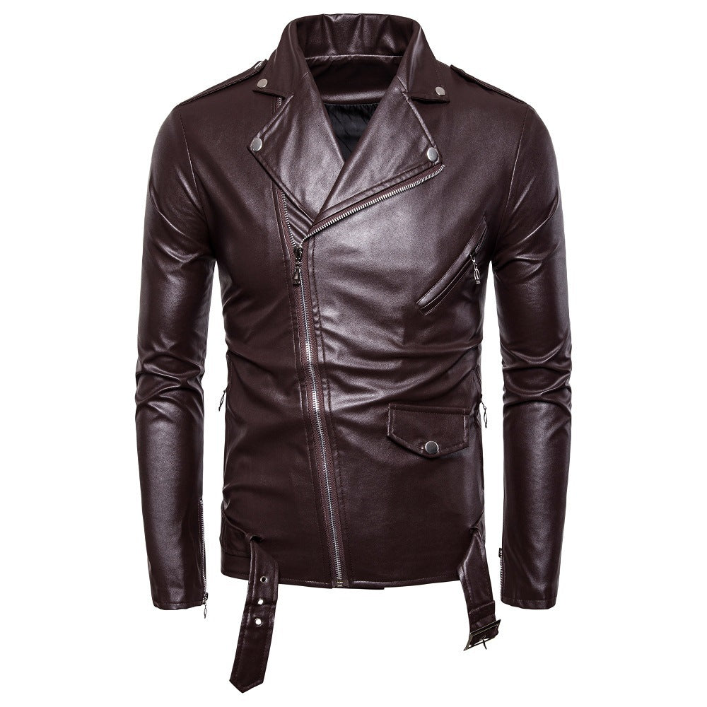 Men's leather biker jacket with asymmetrical zipper and practical pockets Lune London