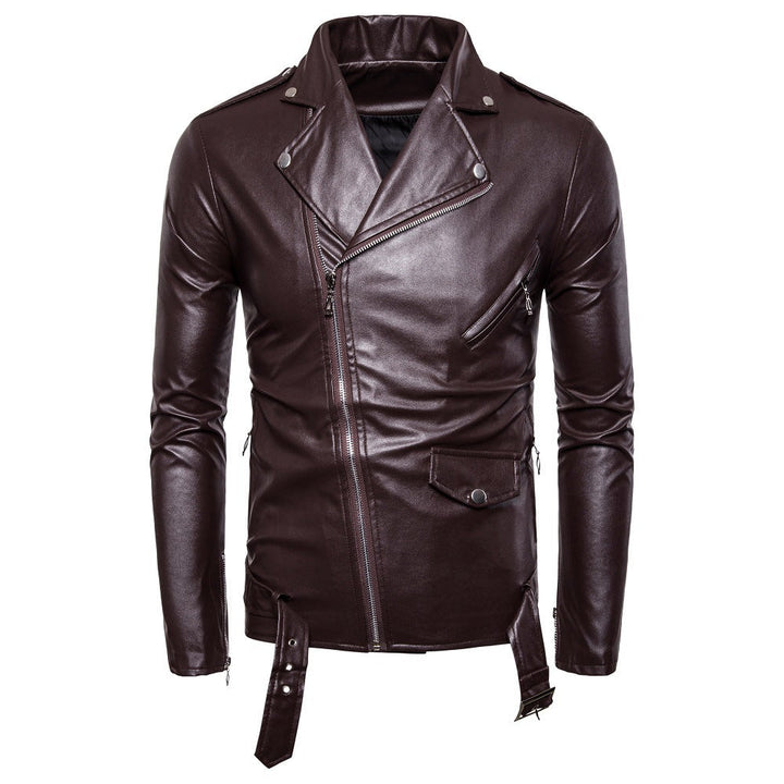 Men's leather biker jacket with asymmetrical zipper and practical pockets Lune London