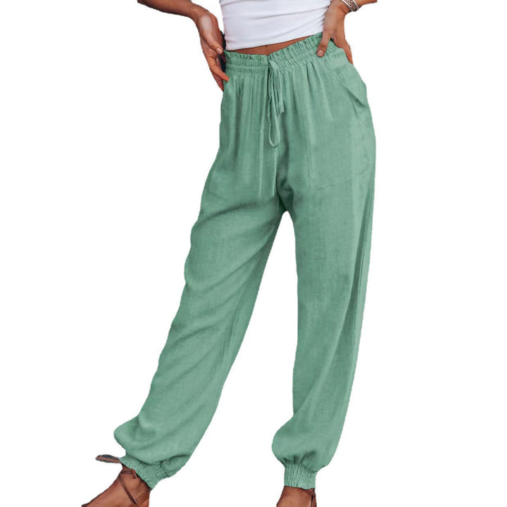 Comfortable harem pants for women with elastic waist and practical pockets Lune London