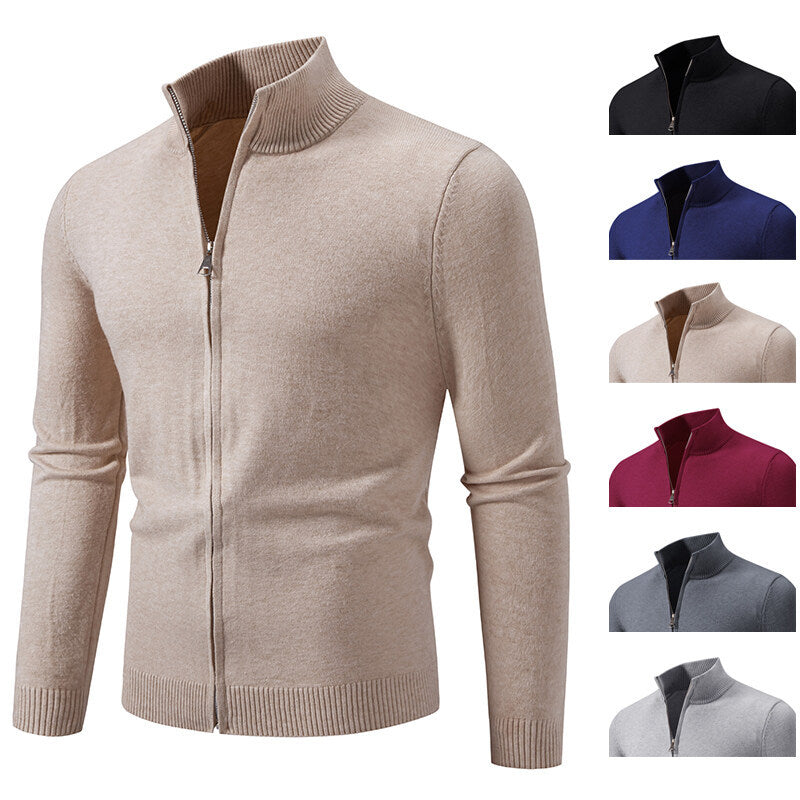 Men's knitted jacket with modern high collar and functional zipper Chic und Stil