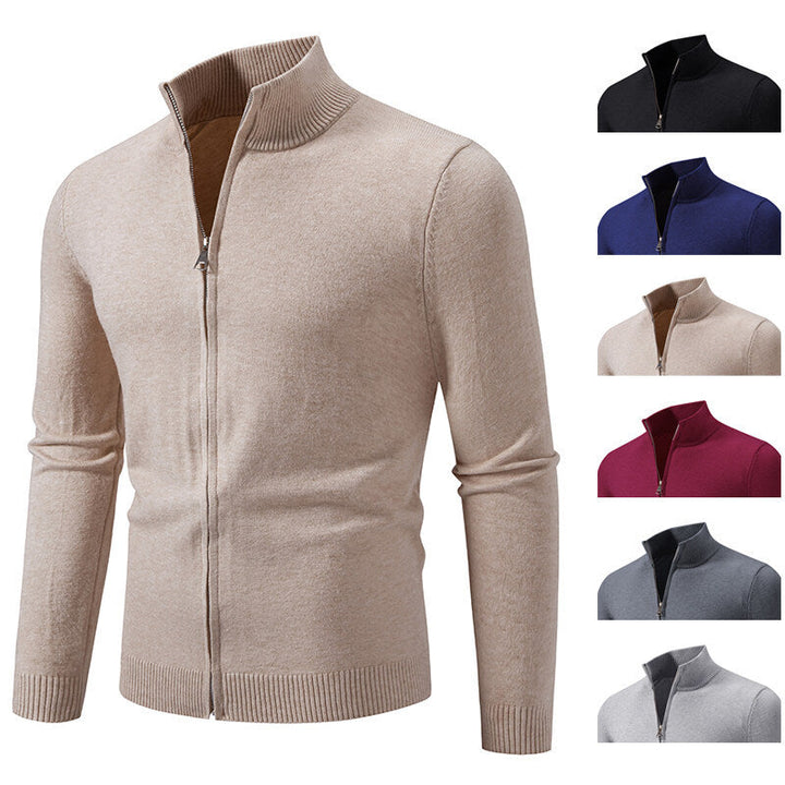 Men's knitted jacket with modern high collar and functional zipper Chic und Stil