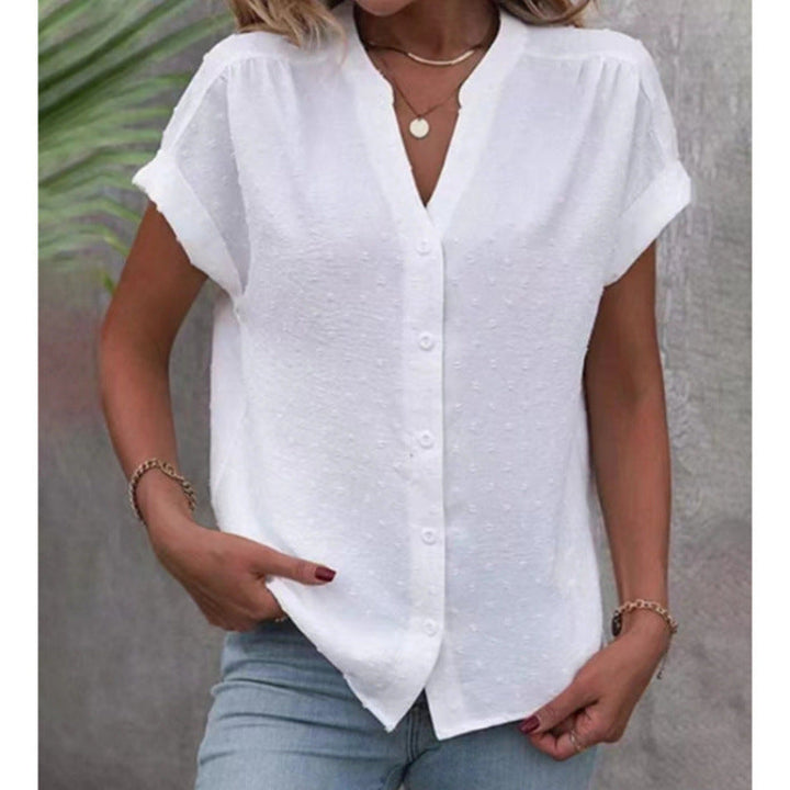 Ladies casual short sleeve blouse with a subtle textured pattern Lune London