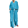 Women Casual Two-Piece Linen Set with Button Closure and Side Slits