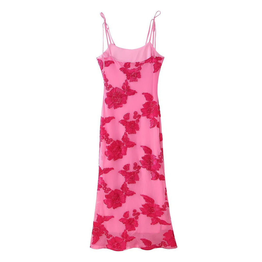 Maxi dress for women with floral lace pattern and adjustable straps Lune London