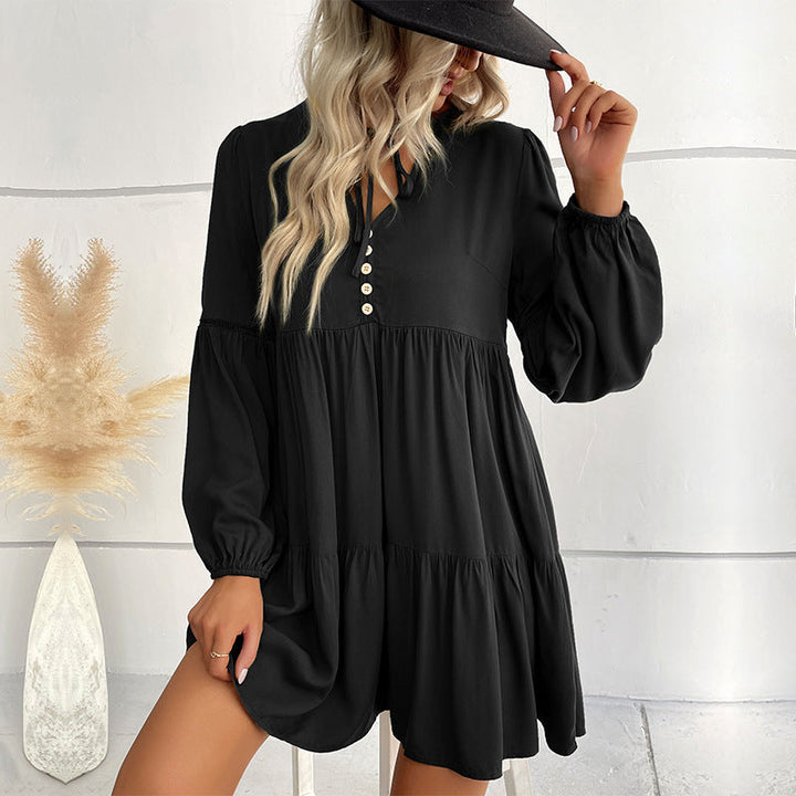Casual midi dress for women with button placket and voluminous sleeves Lune London