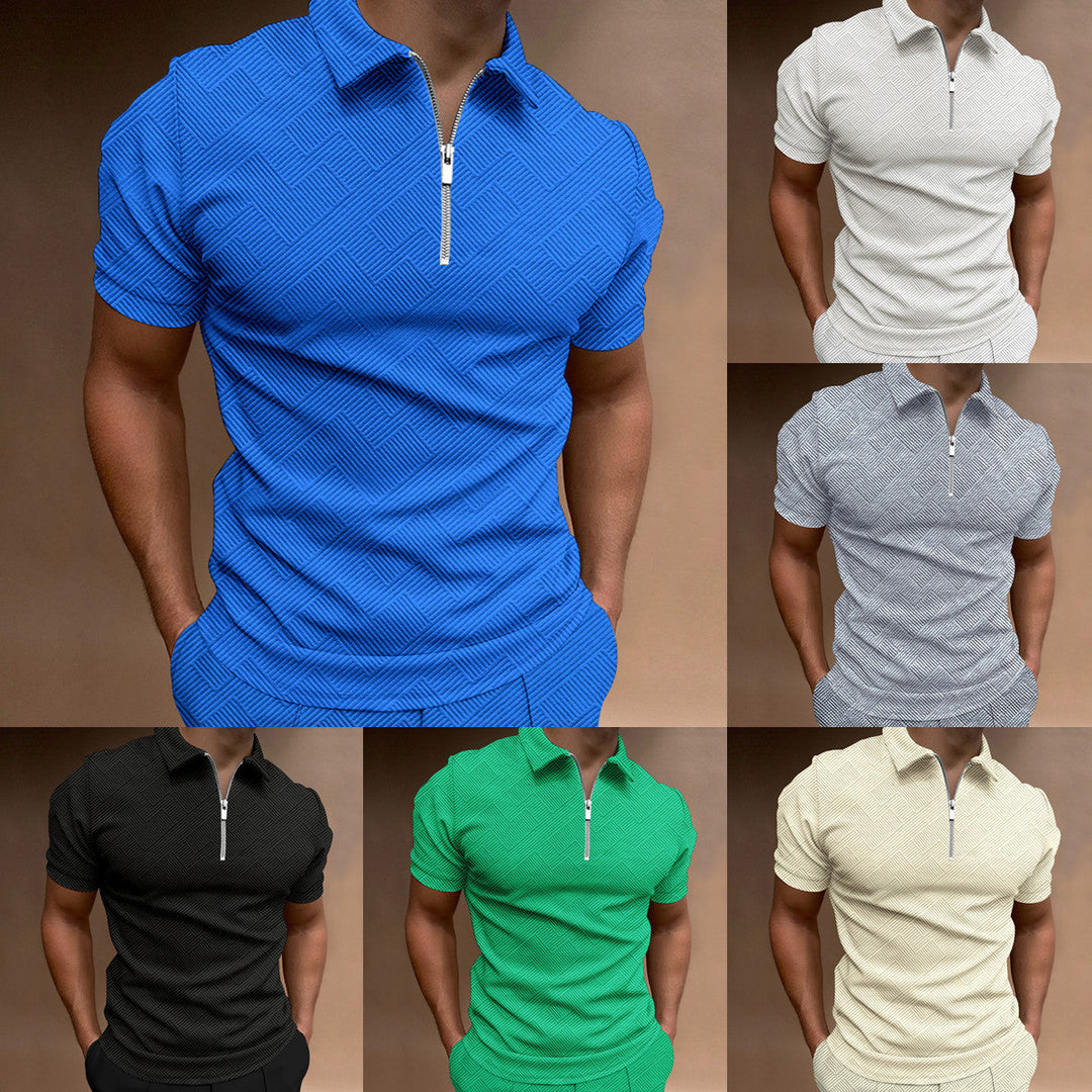 Men's zip polo short sleeves textured Lune London
