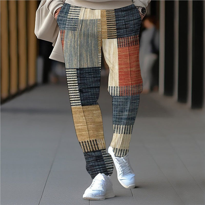 Trendy carrot pants for men with graphic patchwork pattern Lune London