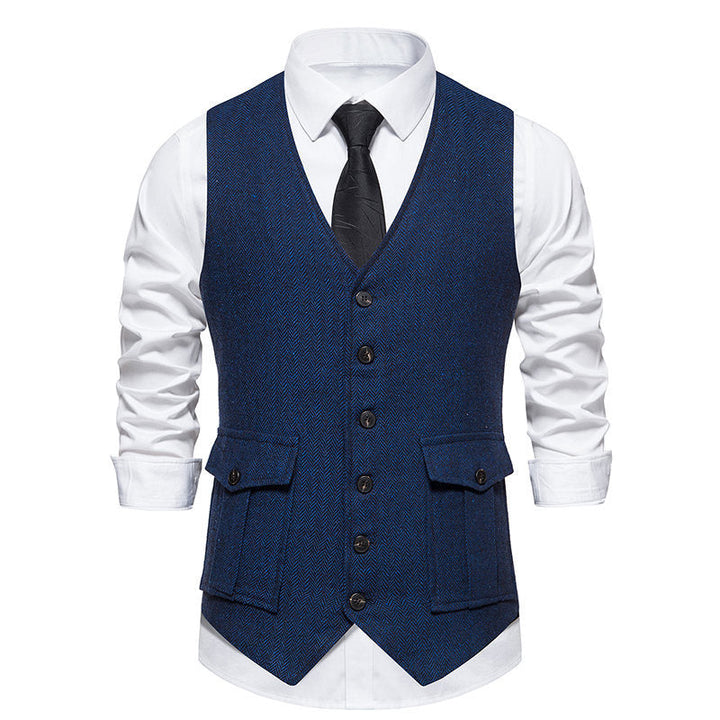 Elegant men's vest with classic herringbone pattern and practical pockets Lune London