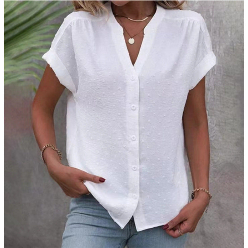 Ladies casual short sleeve blouse with a subtle textured pattern Lune London