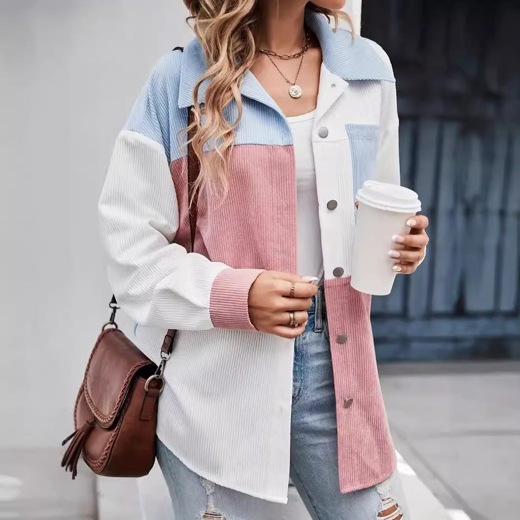 Lune London Women's Corduroy Jacket with Color Block Design