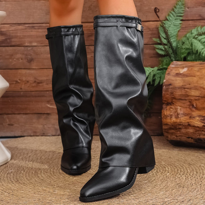Ladies Elegant Ankle Height Boot in Soft Synthetic Leather with Trendy Pleated Design Lune London
