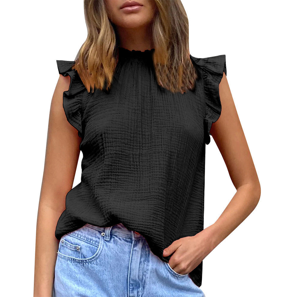 Lightweight blouse for women with ruffle details and high neck Lune London
