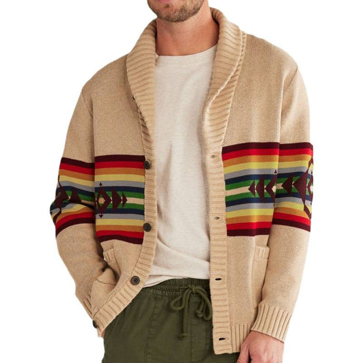 Men's knitted jacket with colorful patterns and a comfortable shawl collar Lune London