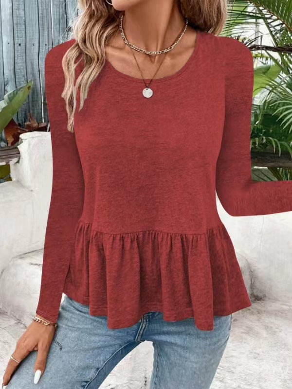 Women's Long Sleeve Shirt with Voluminous Peplum Cut Chic und Stil