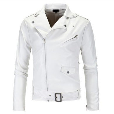 Men's leather biker jacket with asymmetrical zipper and practical pockets Lune London