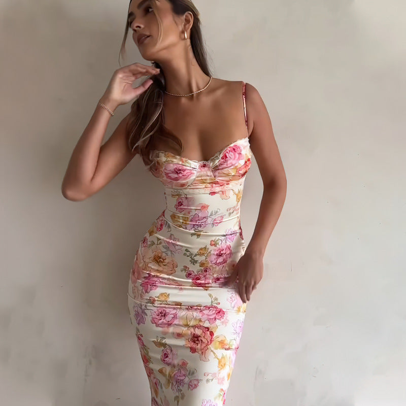 Lune London floral strapless bodycon dress