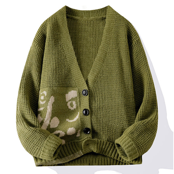 Ladies cardigan with artistic pattern and deep V-neck Chic and Style