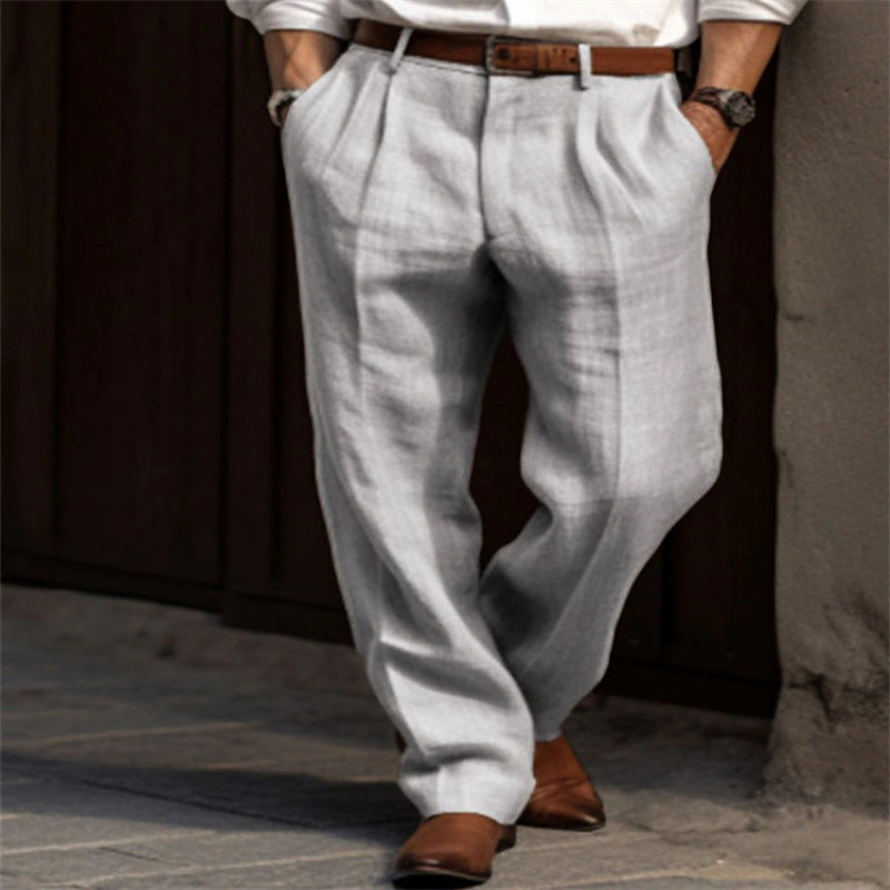 Pantalon en lin élégant pour hommes avec plis et poches latérales Lune London