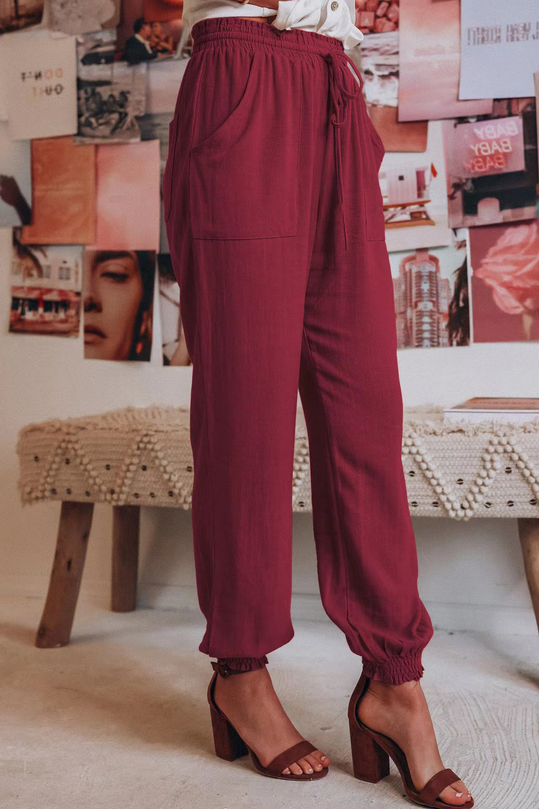 Comfortable harem pants for women with elastic waist and practical pockets Lune London