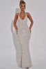 Women's Glamorous Sequin Maxi Dress with Deep V-Neck and Slim Fit