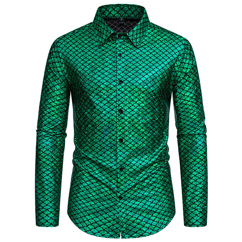 Men's Shimmering Long-Sleeve Shirt with Fish Scale Design Chic und Stil