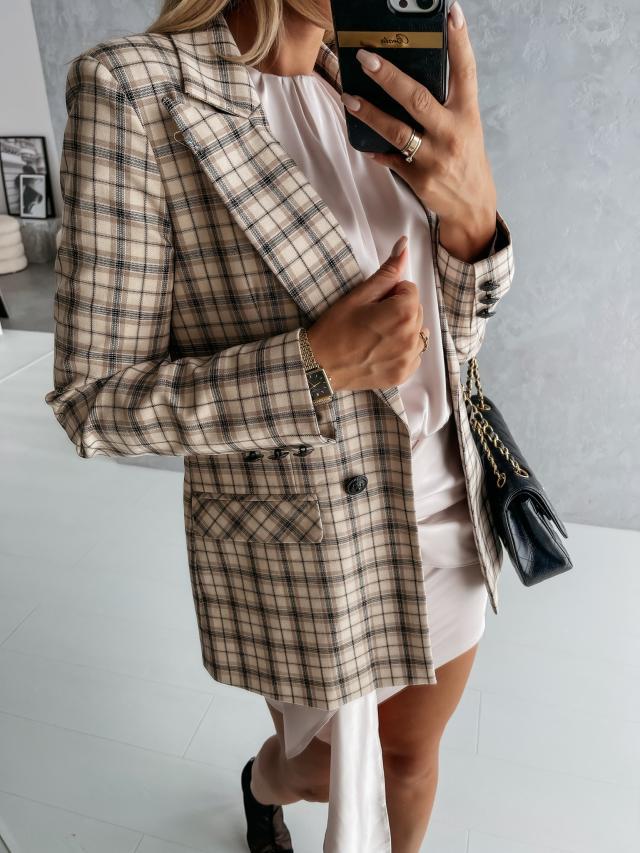 Veste blazer élégante à carreaux pour femmes Chic & Stil