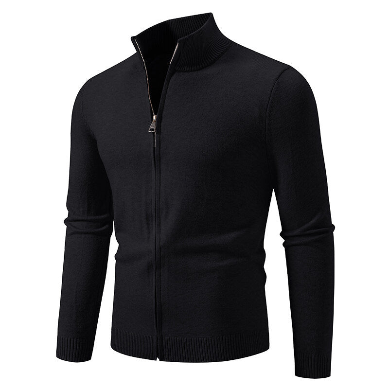 Men's knitted jacket with modern high collar and functional zipper Chic und Stil