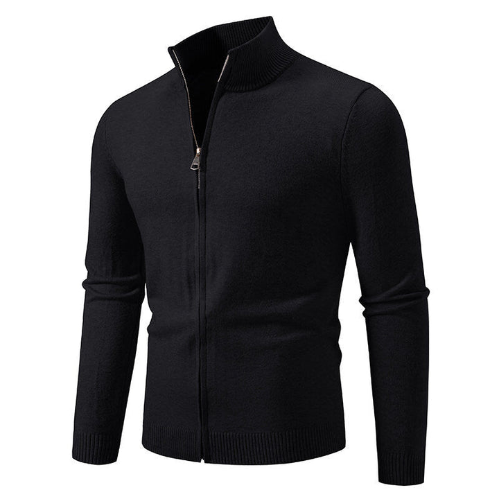 Men's knitted jacket with modern high collar and functional zipper Chic und Stil