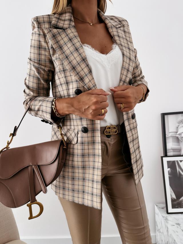 Veste blazer élégante à carreaux pour femmes Chic & Stil