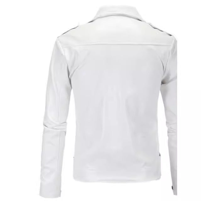 Men's leather biker jacket with asymmetrical zipper and practical pockets Lune London