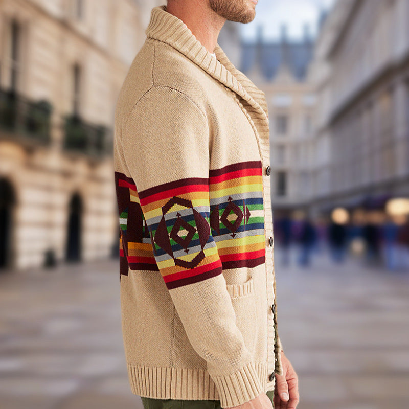Men's knitted jacket with colorful patterns and a comfortable shawl collar Lune London