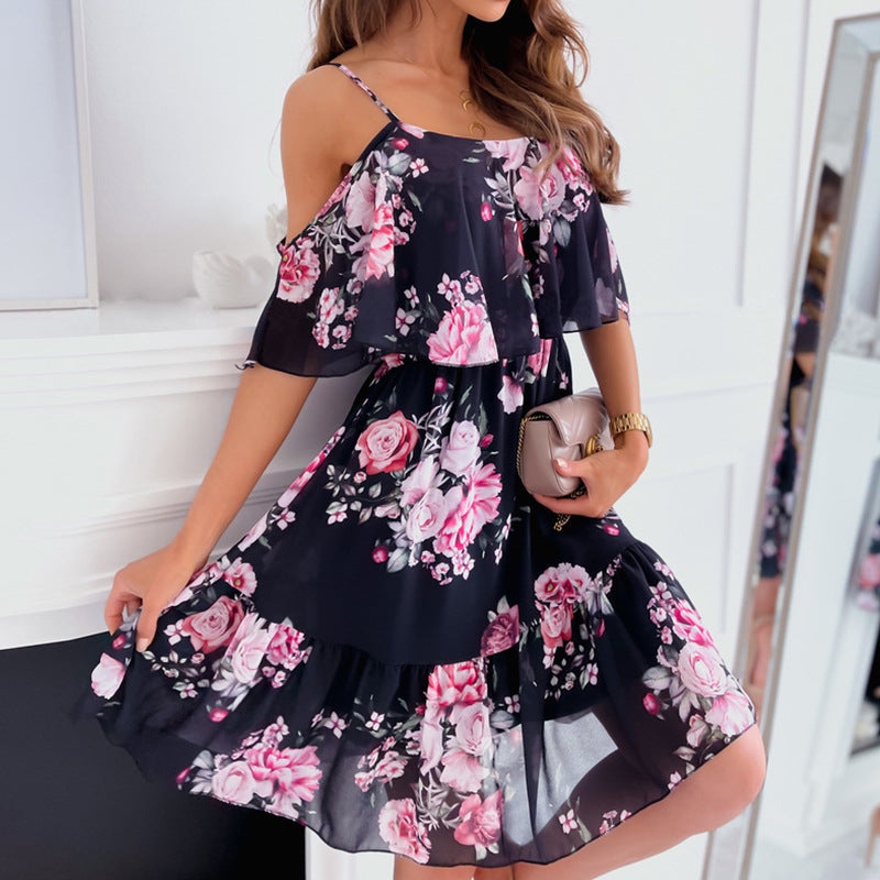 Off-Shoulder Ruffled Floral Dress Lune London